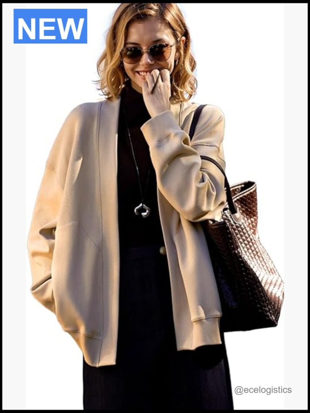 Oversized Open Front Cardigan Blazer Pockets Long Sleeve Loose Fit Sweater